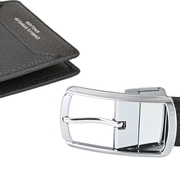 Tumbled Leather Wallet & Silver Buckle Belt Gift Set